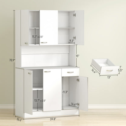 71" White Kitchen Pantry Cabinet with Microwave Stand