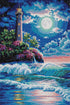 Majestic seaside lighthouse diamond painting kit – ocean glow coastal wall art, square or round drill
