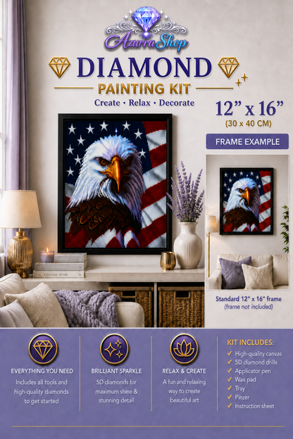 American Bald Eagle and US Flag Diamond Painting Kit
