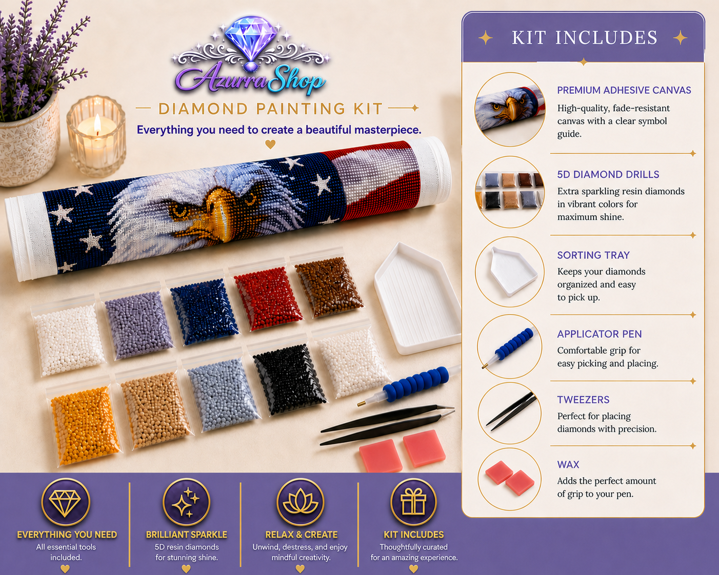 American Bald Eagle and US Flag Diamond Painting Kit