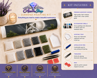 Arctic Moonlit Wolf Diamond Painting Kit