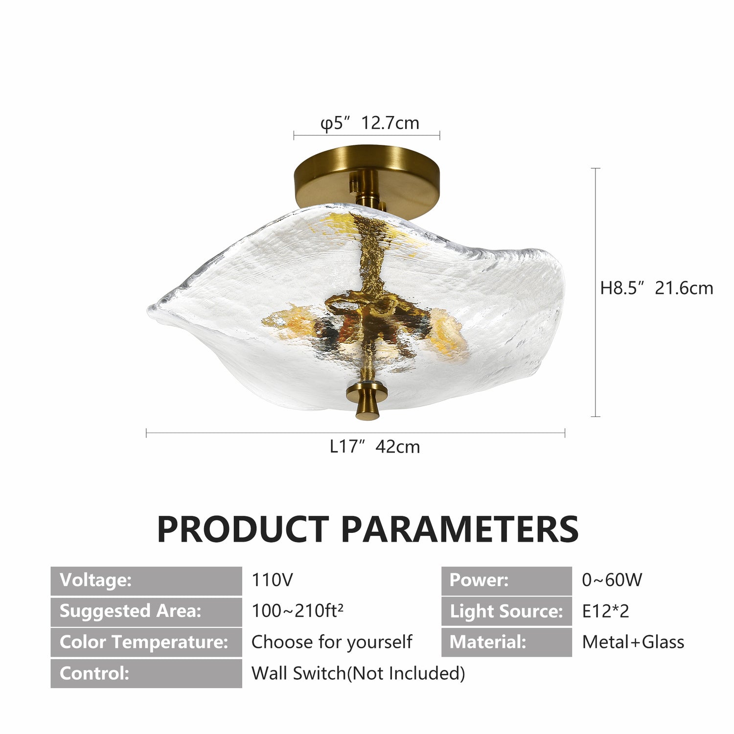 16.5" Gold Semi Flush Mount Ceiling Light