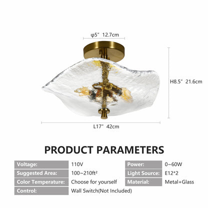 16.5" Gold Semi Flush Mount Ceiling Light