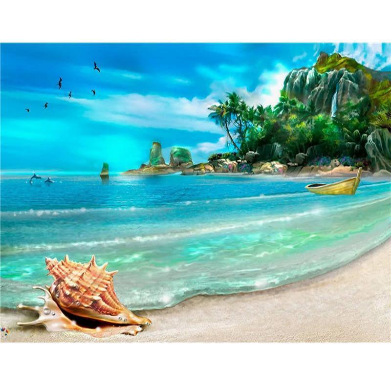 Seaside ocean view diamond painting kit – 12x16" serene blue coastal wall art by Azurra Shop