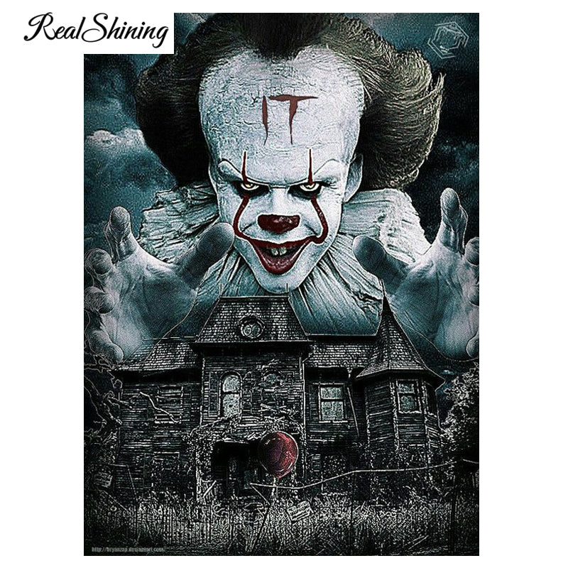 Pennywise diamond painting kit – 12x16" and 16x20" square drill Stephen King IT horror wall art by Azurra Shop