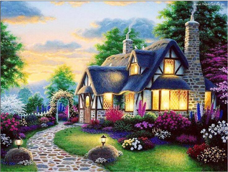 Country Cottage Diamond Painting - 5D DIY Resin Drill Kit, 2 Sizes 12"x16" &amp; 16"x20" | Azurra Shop