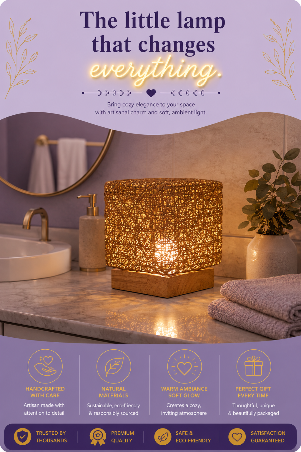 Hand-Knit Rattan LED Desk Lamp