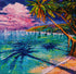 Close up of the finished tropical beach palm tree diamond painting with sparkling drills | Azurra Shop