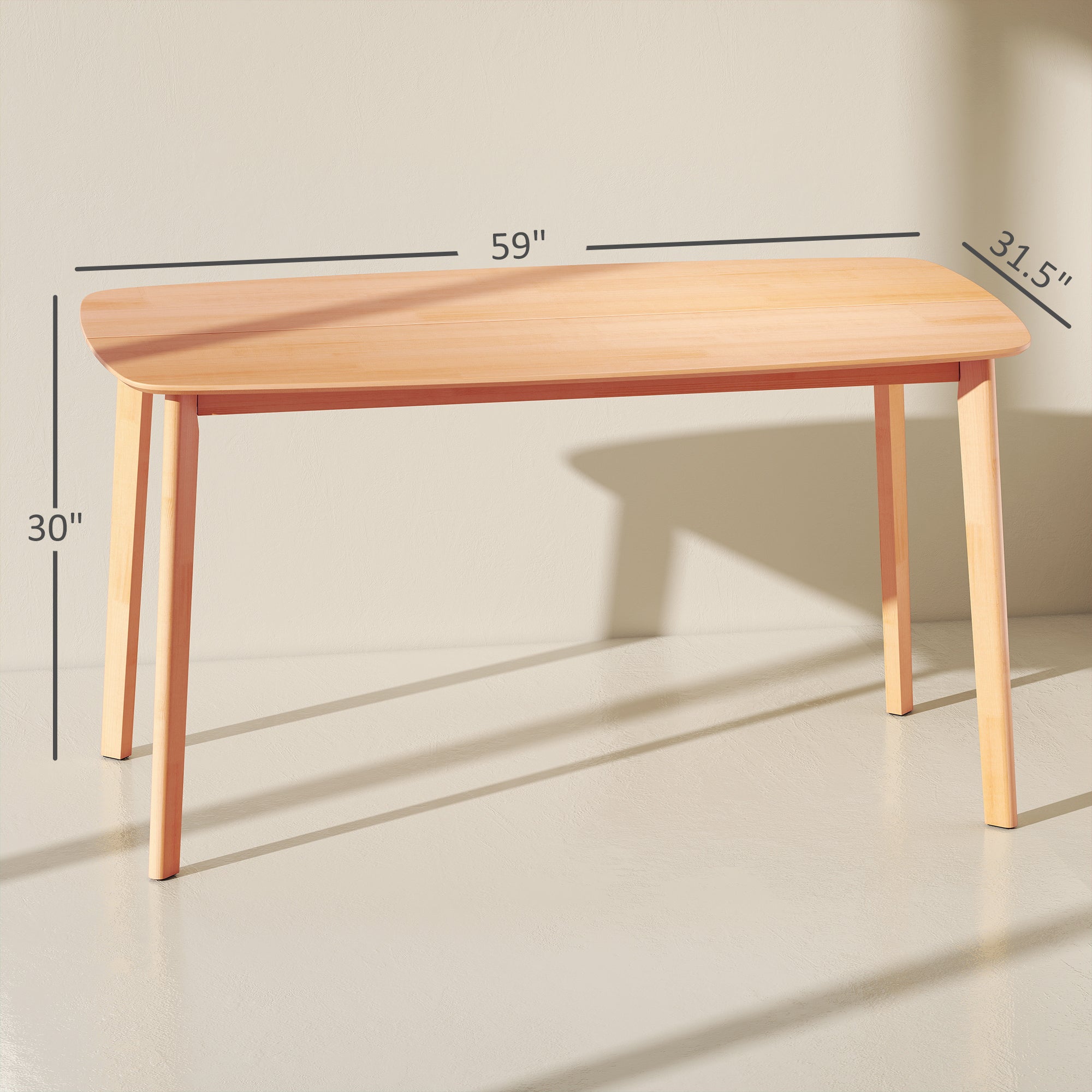 59" Pine Wood Rustic Dining Table for 6