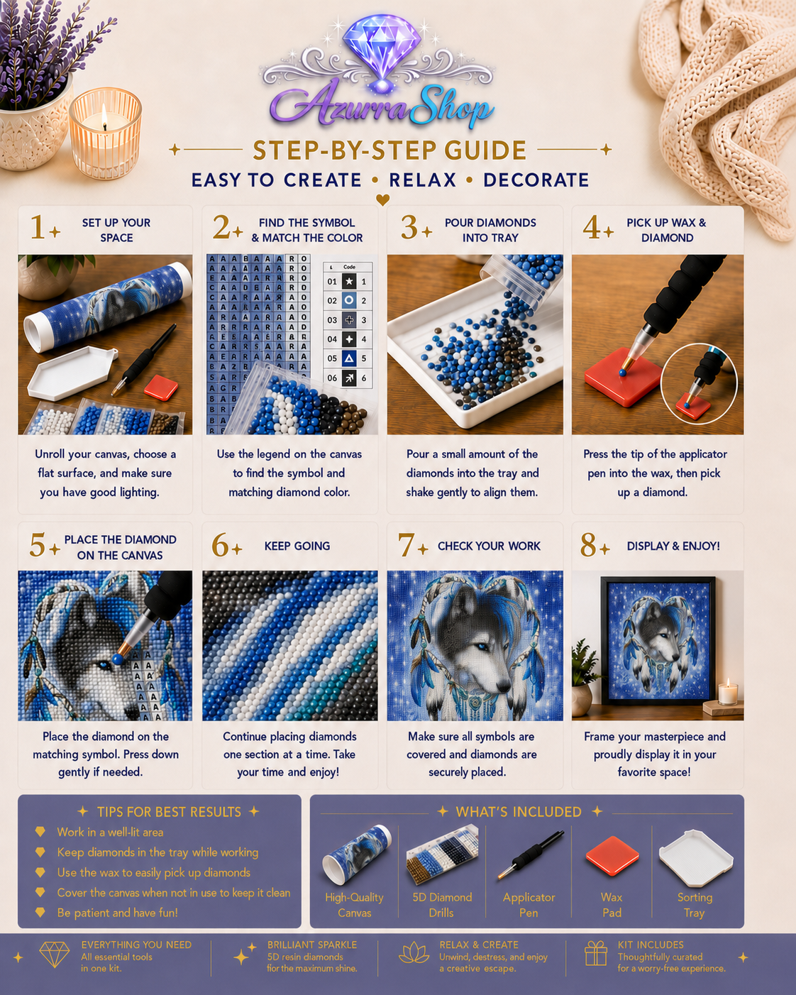 Wolf Blue Heart Feathers Diamond Painting Kit