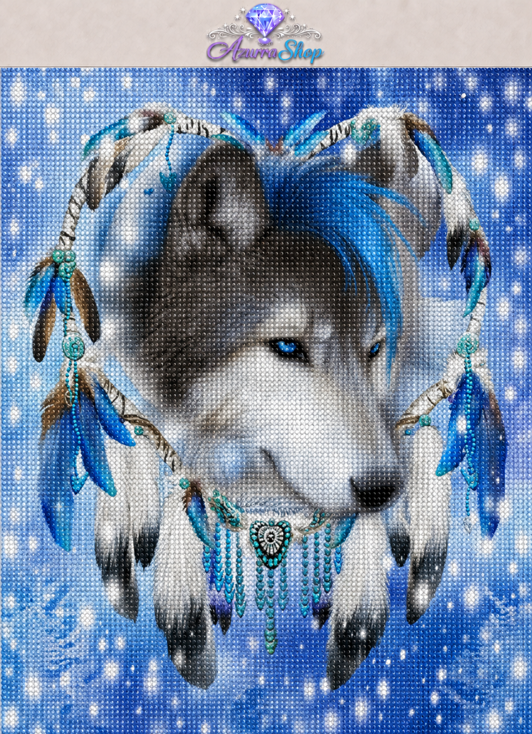 Wolf Blue Heart Feathers Diamond Painting Kit