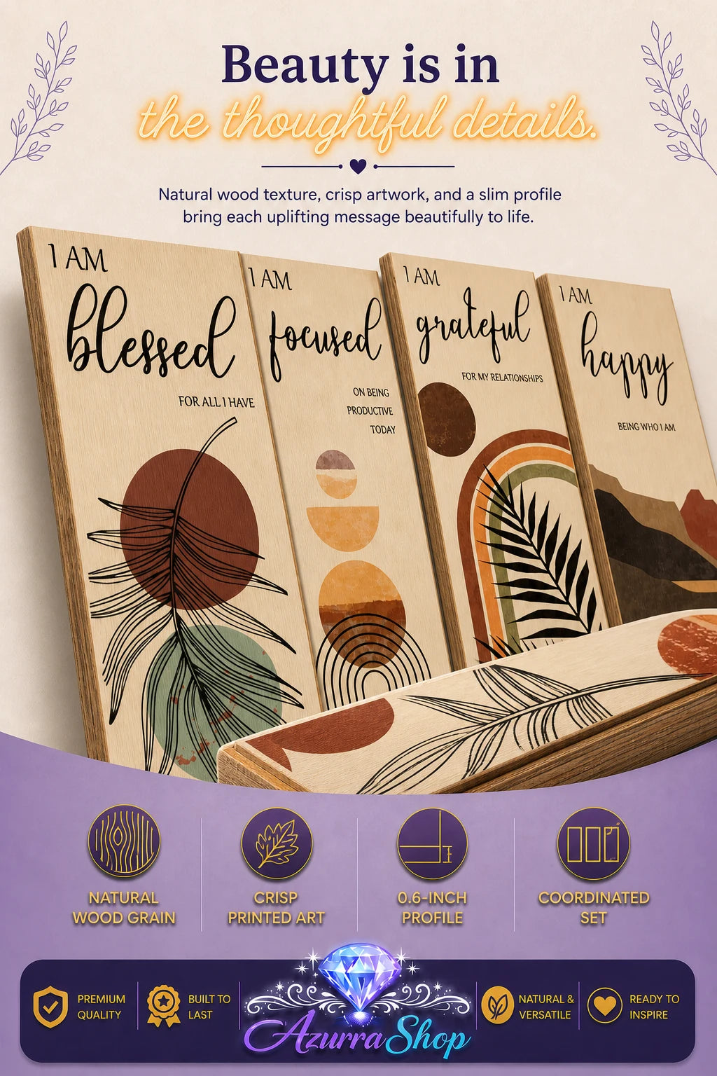 Inspired Living Wall Art, Set of 4 Wooden Affirmation Prints
