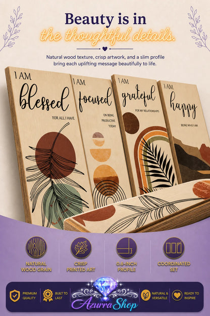 Inspired Living Wall Art, Set of 4 Wooden Affirmation Prints