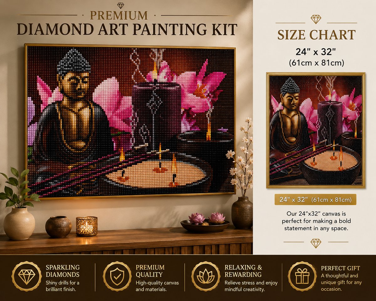 Rolled canvas and supplies for the bronze Buddha by candlelight kit, including drills and applicator pen