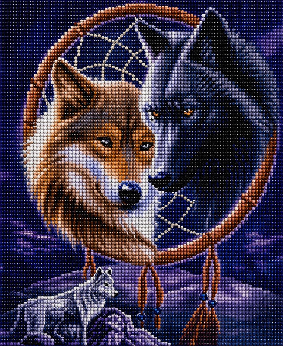 Close up of the finished yin yang wolves and dreamcatcher diamond painting | Azurra Shop