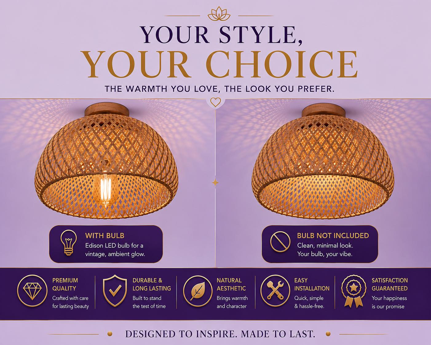Hand-Woven Wood Ceiling Lamp