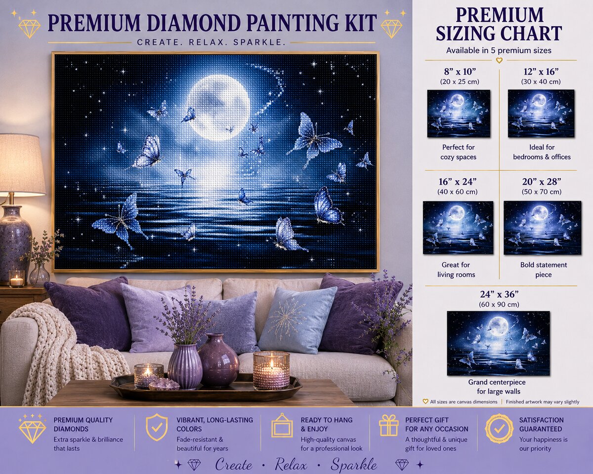 Amethyst Moon and Ocean Waves Diamond Painting Kit