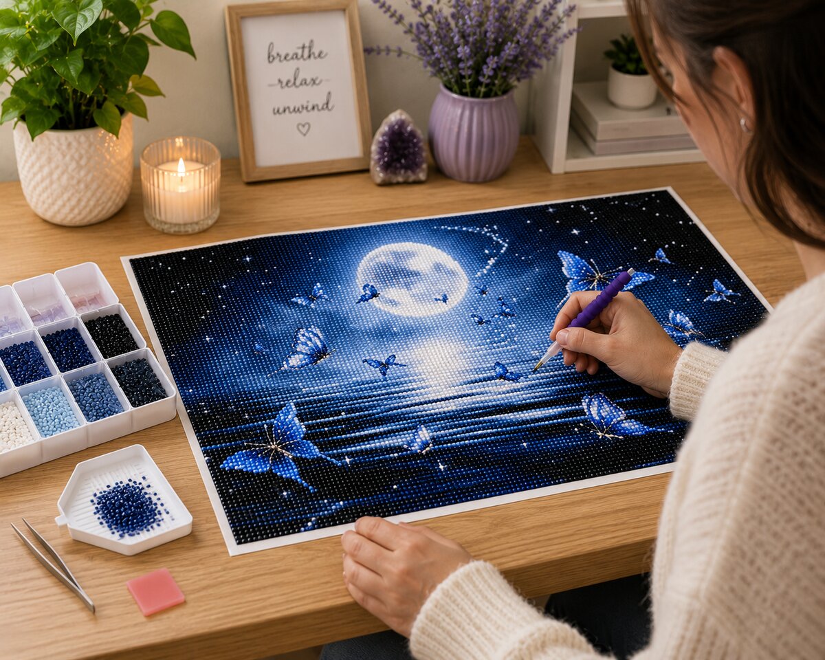 Amethyst Moon and Ocean Waves Diamond Painting Kit