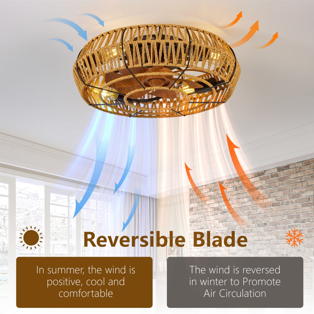 19" Boho Caged Ceiling Fan with Light &amp; Remote