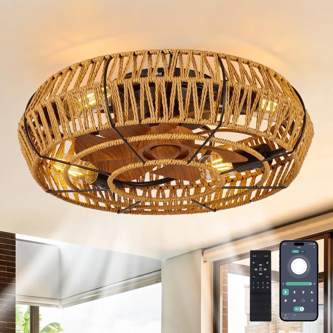 19" Boho Caged Ceiling Fan with Light &amp; Remote
