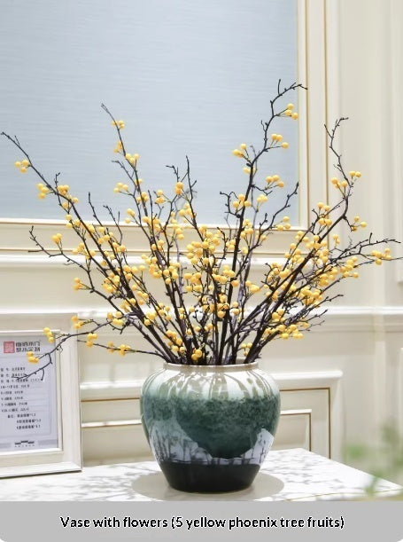 Ceramic Holly Vase with Artificial Floral Arrangement