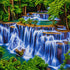 Close up of the finished cascading forest waterfall diamond painting with sparkling drills | Azurra Shop