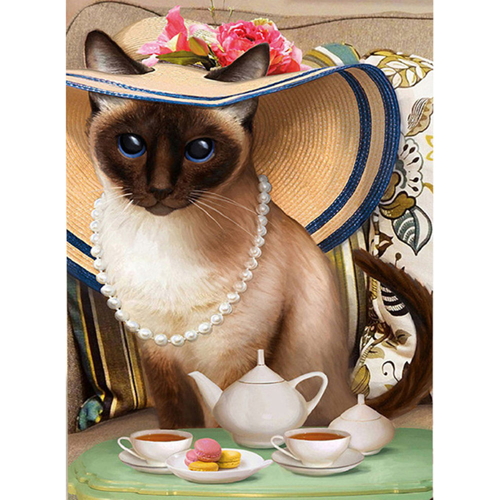 Cat Having Tea Diamond Art