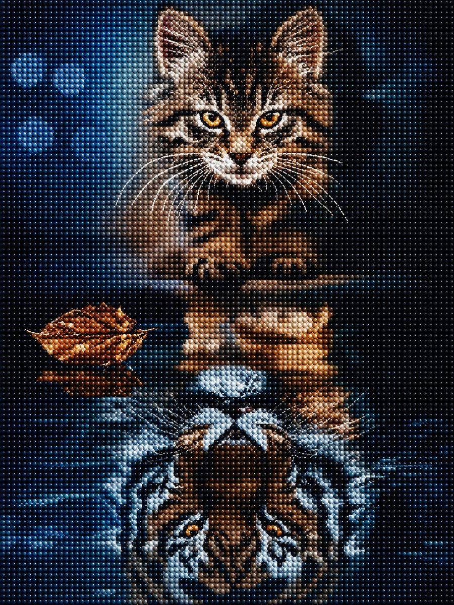 Close up of the finished cat and tiger reflection diamond painting | Azurra Shop