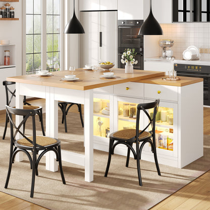 Extendable Kitchen Island with RGB LED Lights — White