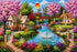 Close up of the finished cherry blossom river cottage diamond painting with sparkling drills | Azurra Shop
