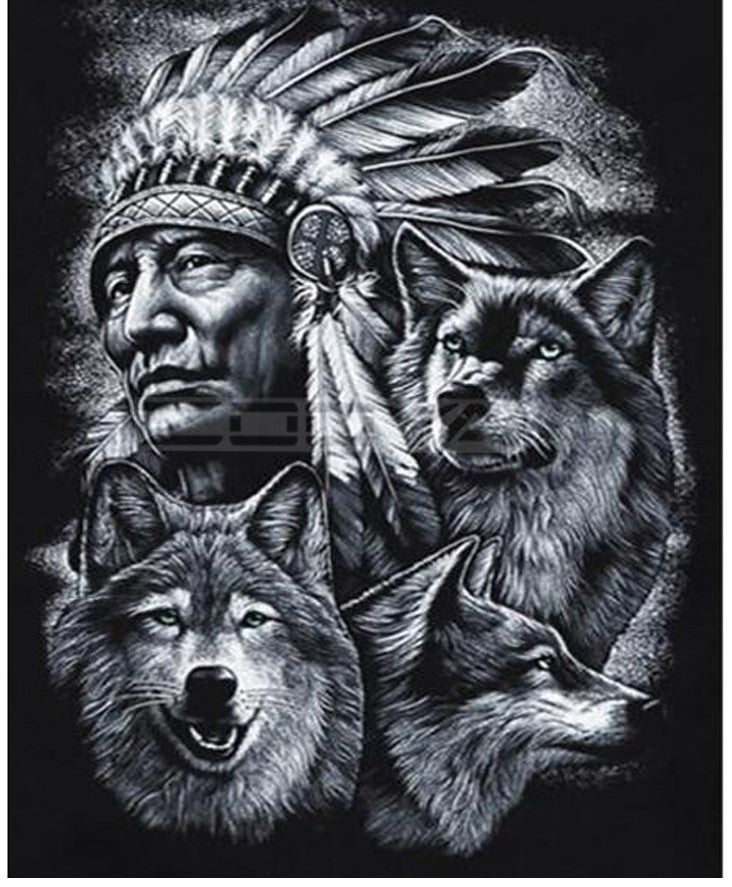 Native American Chief &amp; Wolf Pack Diamond Painting Kit