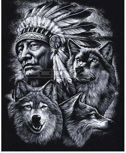 Native American Chief &amp; Wolf Pack Diamond Painting Kit