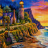 Close up of the finished cliffside lighthouse and rose cottage diamond painting with sparkling drills | Azurra Shop