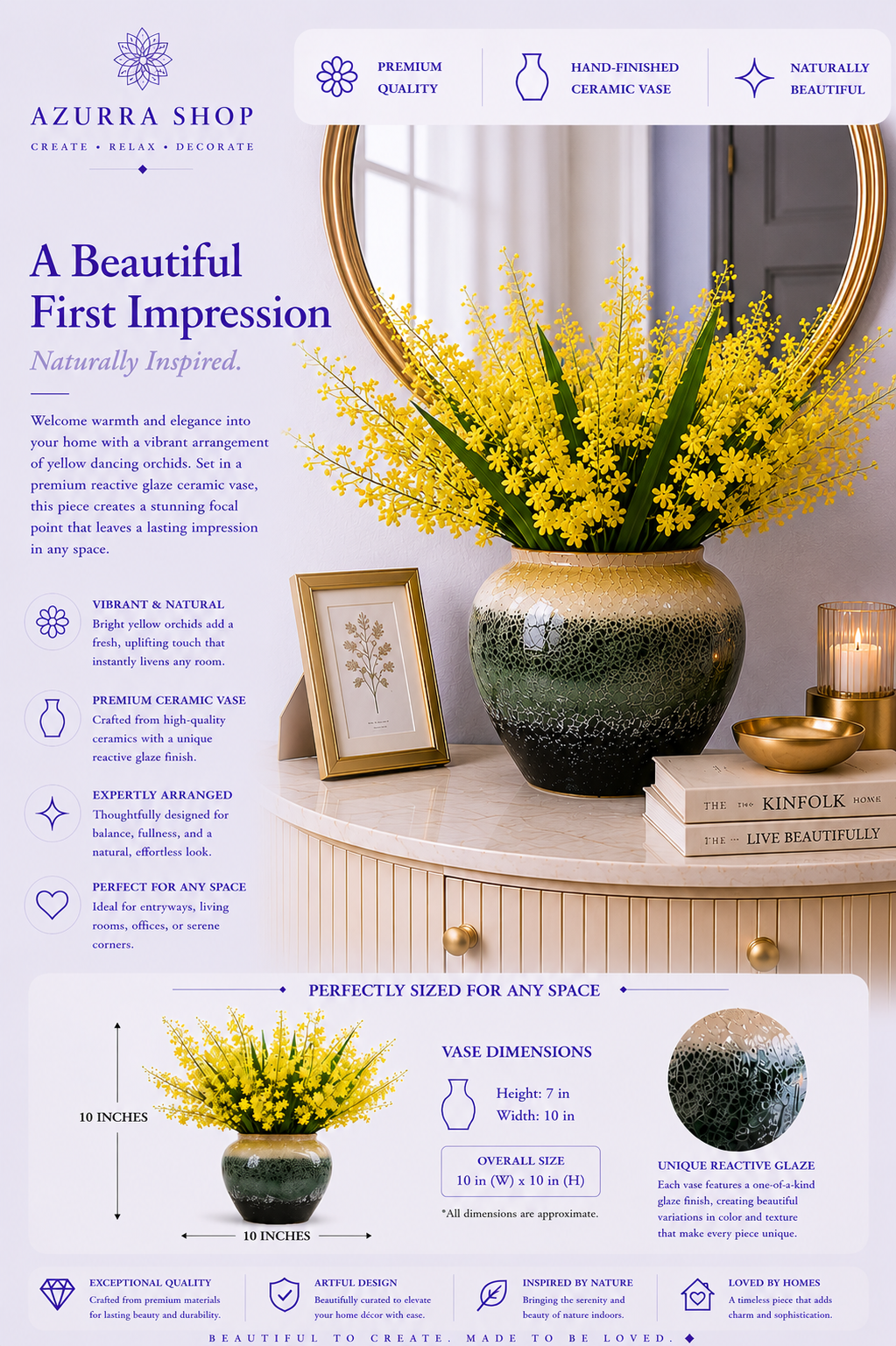 Yellow Dancing Orchid Ceramic Vase — Artificial Oncidium Arrangement