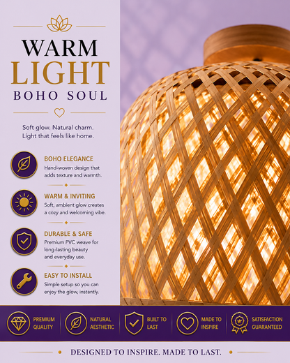 Hand-Woven Wood Ceiling Lamp