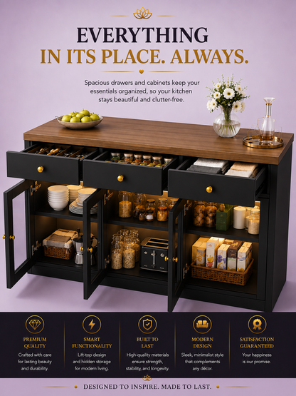 Extendable Kitchen Island with RGB LED Lights — Black