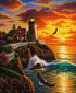 Close up of the finished coastal lighthouse at golden hour diamond painting with sparkling drills | Azurra Shop