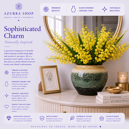 Yellow Dancing Orchid Ceramic Vase — Artificial Oncidium Arrangement
