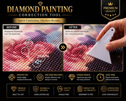 Before and after example showing misplaced diamonds corrected with the tool