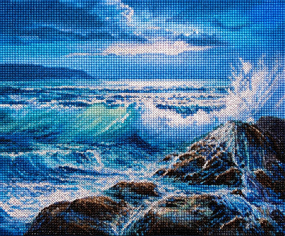 Close up of the finished crashing ocean waves diamond painting with sparkling drills | Azurra Shop