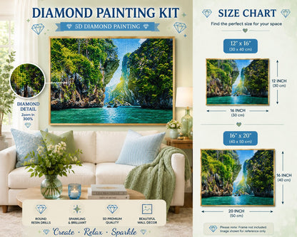 Framed crooked sky canyon diamond painting displayed in a cozy living room | Azurra Shop
