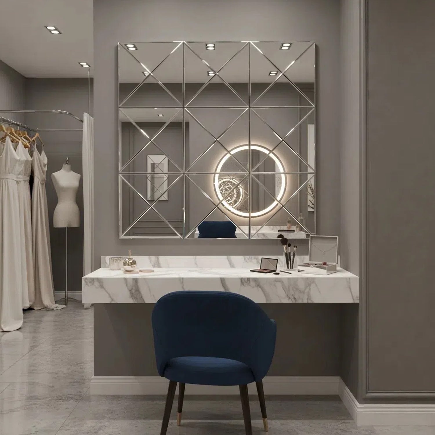3D Beveled Glass Square Wall Mirror — 32x32"