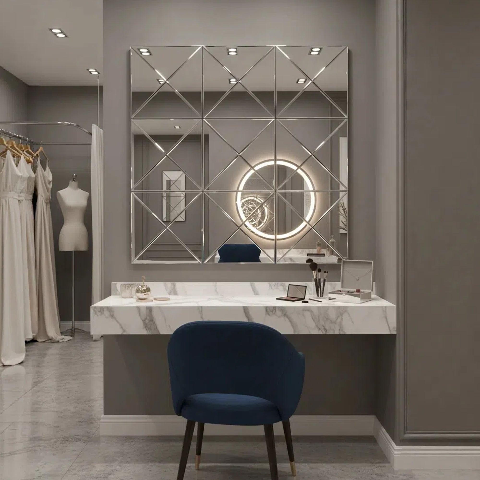 3D Beveled Glass Square Wall Mirror — 32x32"