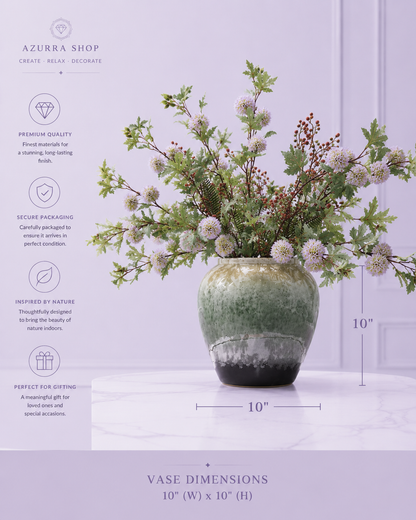 Dandelion &amp; foxtail ceramic vase dimensions 10" x 10" with trust icons — Azurra Shop
