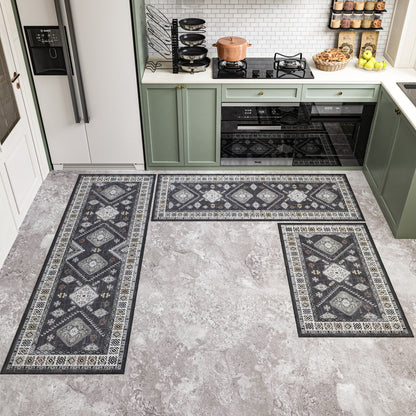 Boho Kitchen Rug Set — 3 Piece Faux Wool with Runner