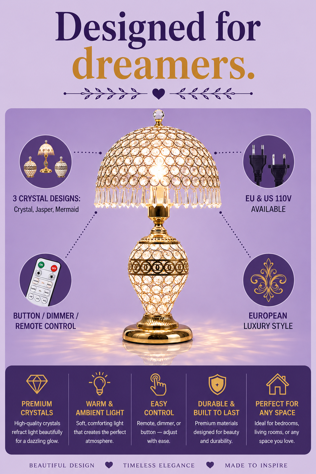 Luxurious Crystal Bedside Table Lamp