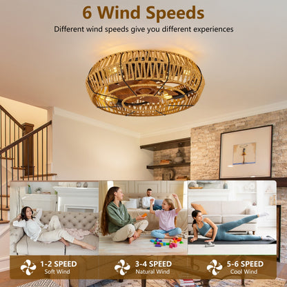 19" Boho Caged Ceiling Fan with Light &amp; Remote