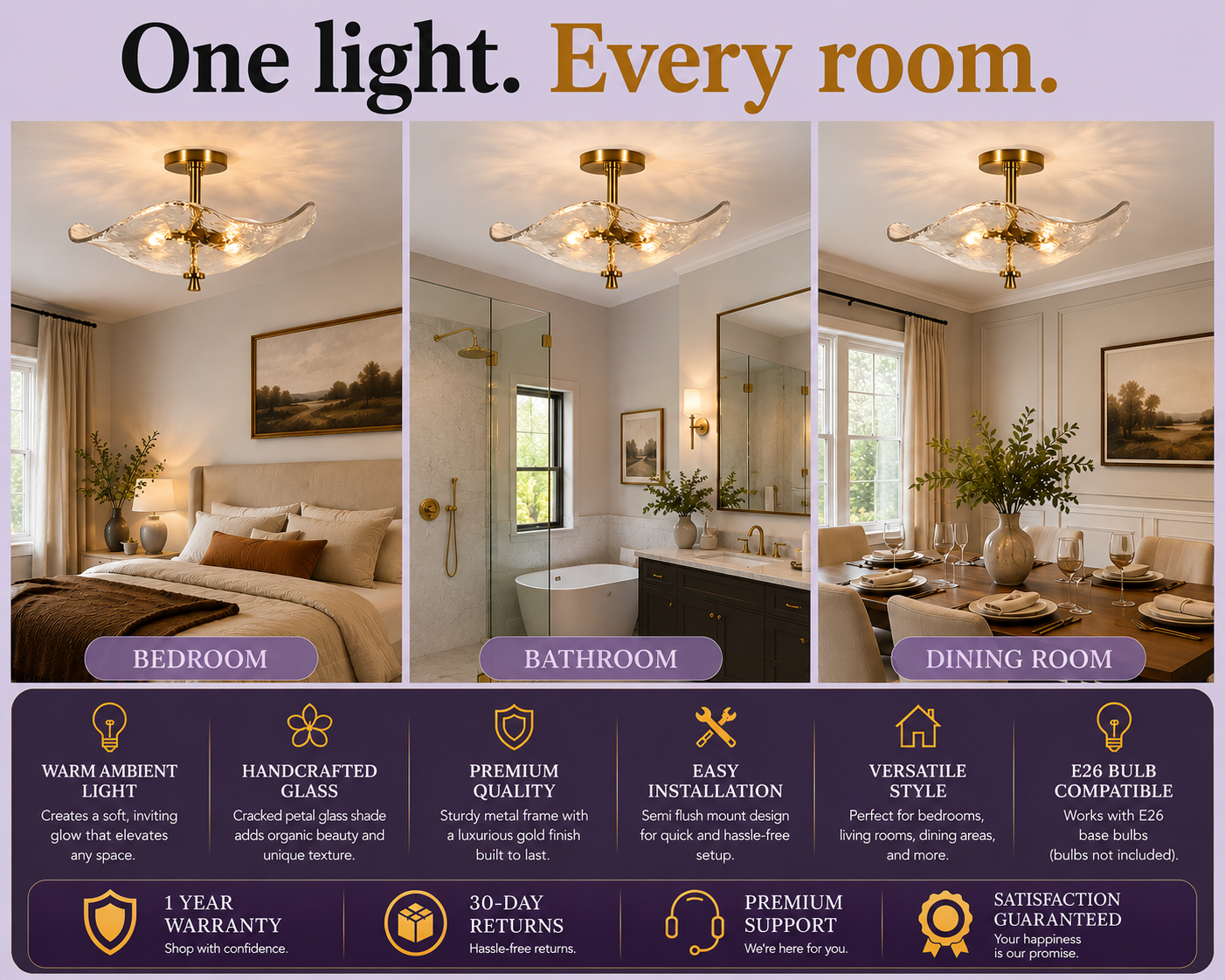 16.5" Gold Semi Flush Mount Ceiling Light