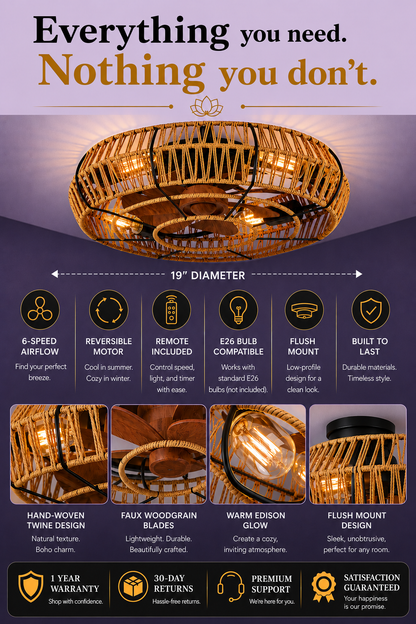 19" Boho Caged Ceiling Fan with Light &amp; Remote