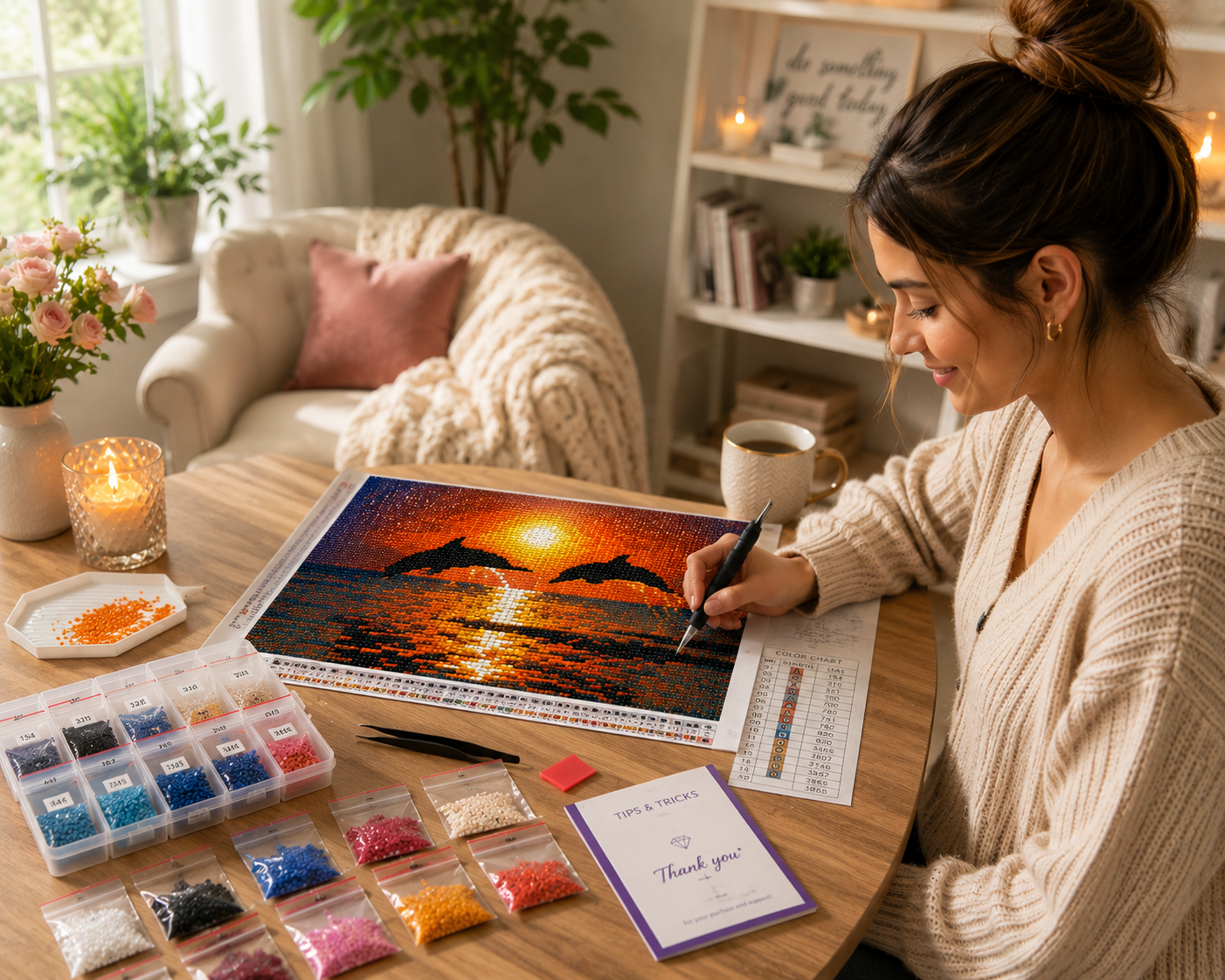 Two Dolphins Leaping at Golden Sunset Diamond Painting Kit